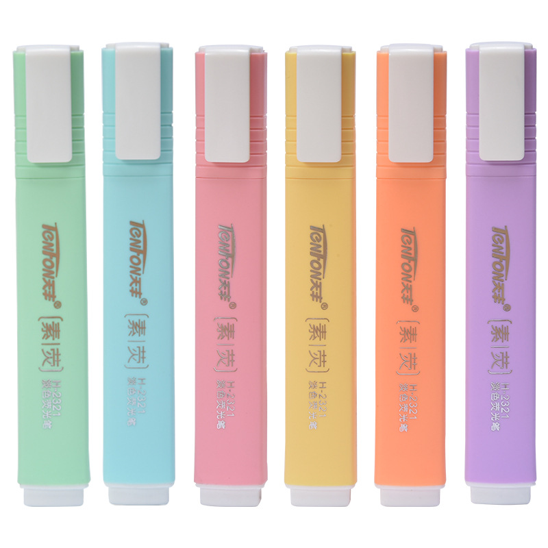 Pastel Highlighter Set Double Ended - 6 قطعة/المجموعة شكل مسطح شاحب اللون