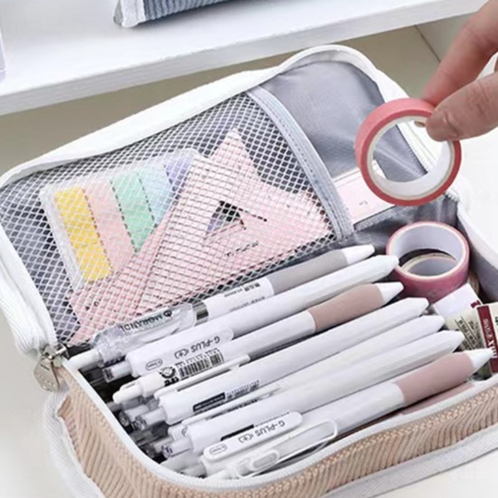 حقيبة قرطاسية وردية زرقاء رماد - مراجعة Aesthetic Large Pencil Case Pouch وسعره